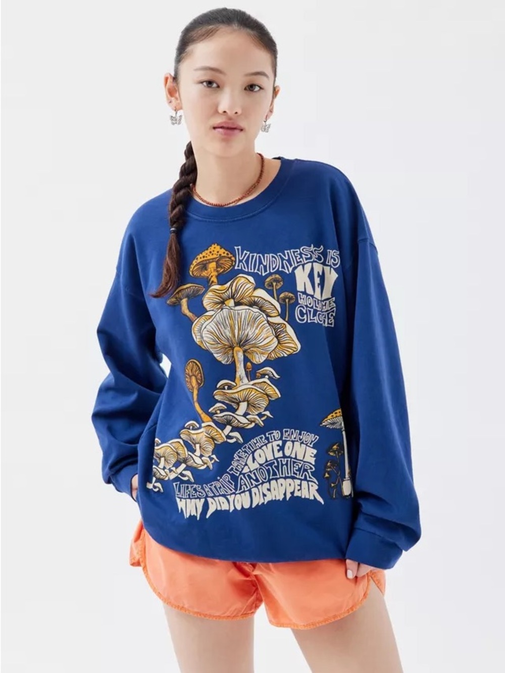Project Social T Urban Outfitters SMALL/MEDIUM Mushroom print sweatshirt in blue